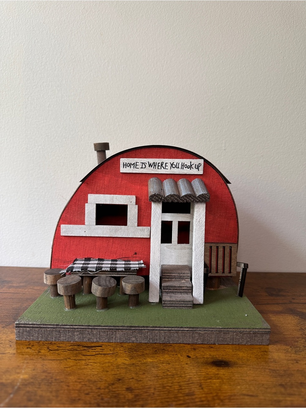 Vtg Style Wood Red Camper Birdhouse-"Home is Where You Hook Up" - Retro RV Decor